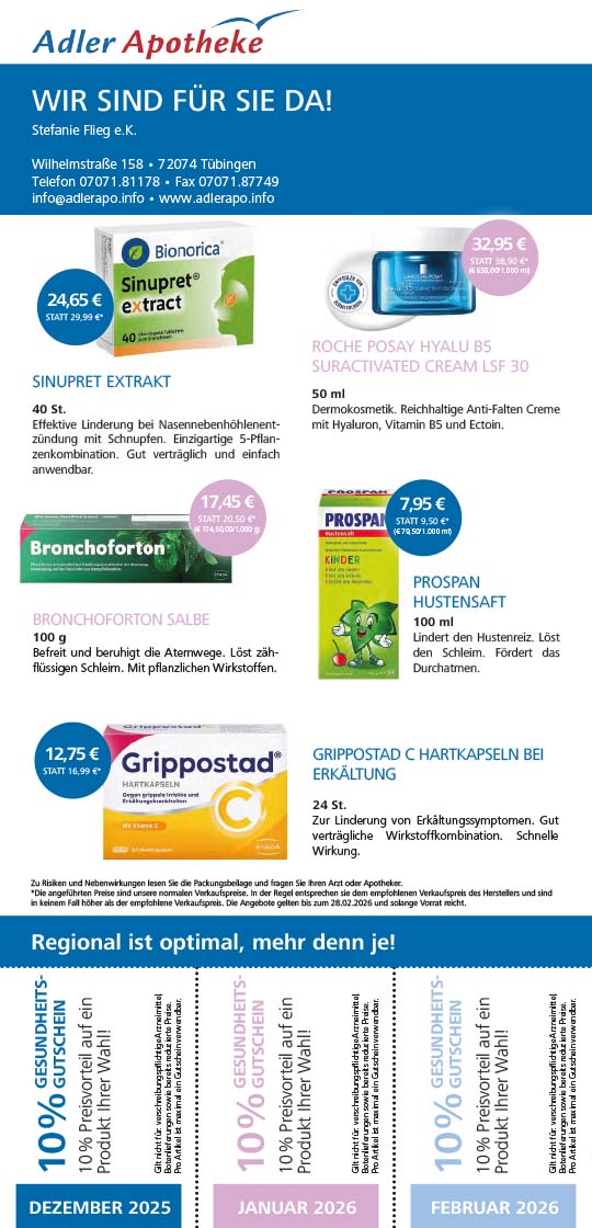 Angebotsflyer Adler Apotheke Tübingen