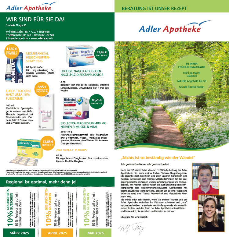 Angebots Flyer Adler Apotheke Tübingen